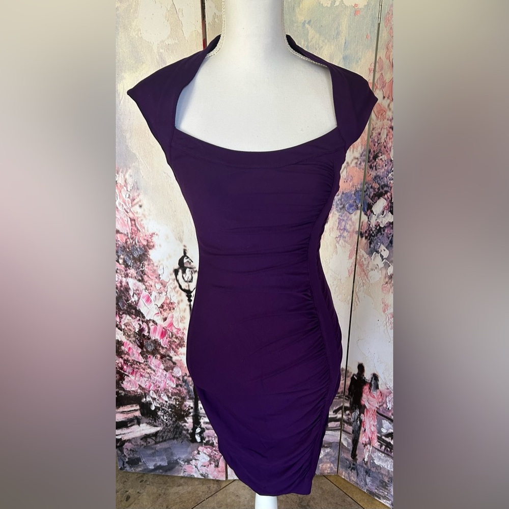 Cache - Elegant Royal Purple Ruched Bodycon Dress. Size 4. New, never worn.